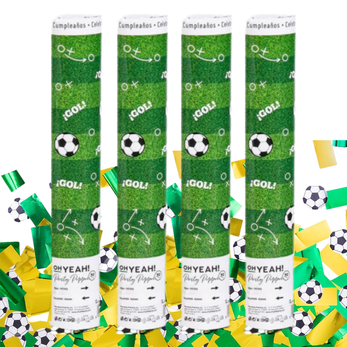 Cañón Confeti Fútbol pack 4 udes 30 cms