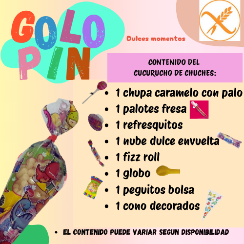Golopin, Conos de Chuches SIN GLUTEN para Cumpleaños, Cucuruchos de Golosinas.