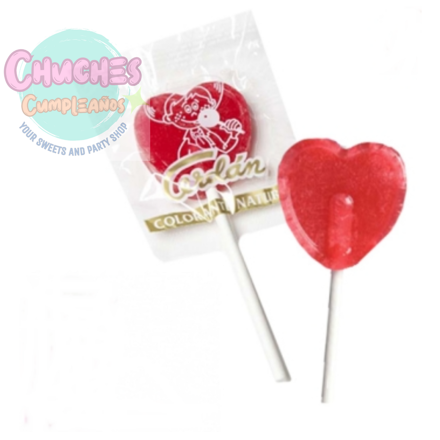 Piruleta de Corazón sabor cereza caja de 110 unidades Serie Oro Cerdan