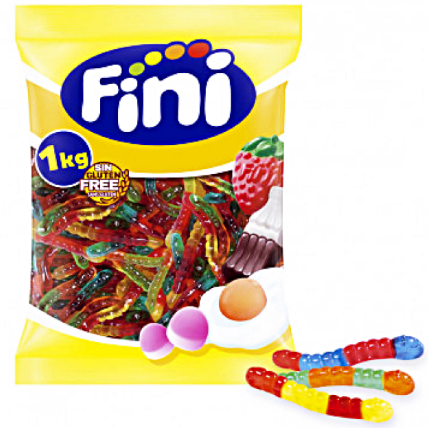 Fini gusanos brillo bolsa de 1 kilo gominolas con forma de gusanos de colores