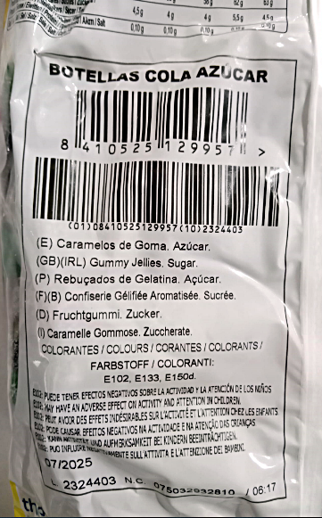 Ingredientes botellas cola azúcar