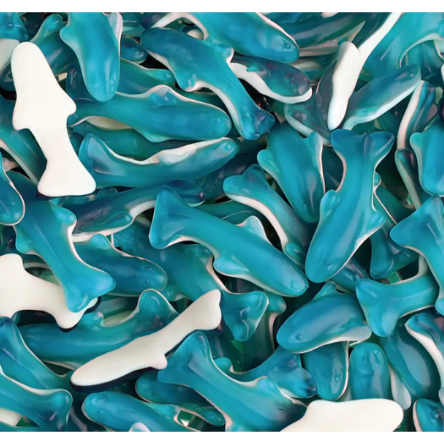 gominolas con forma de delfines o tiburones azules sabor tutifruti