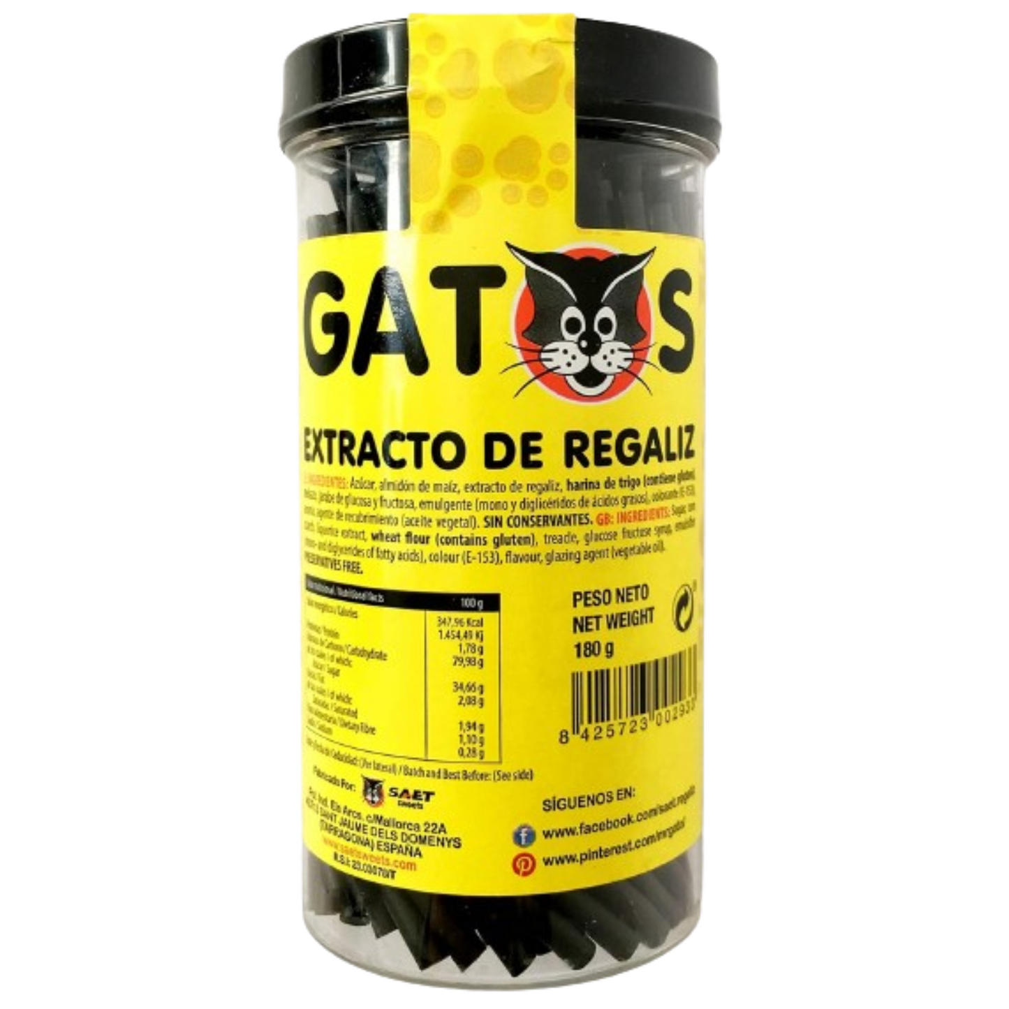 Regaliz El gatos en barritas y tarro de 180 gramos