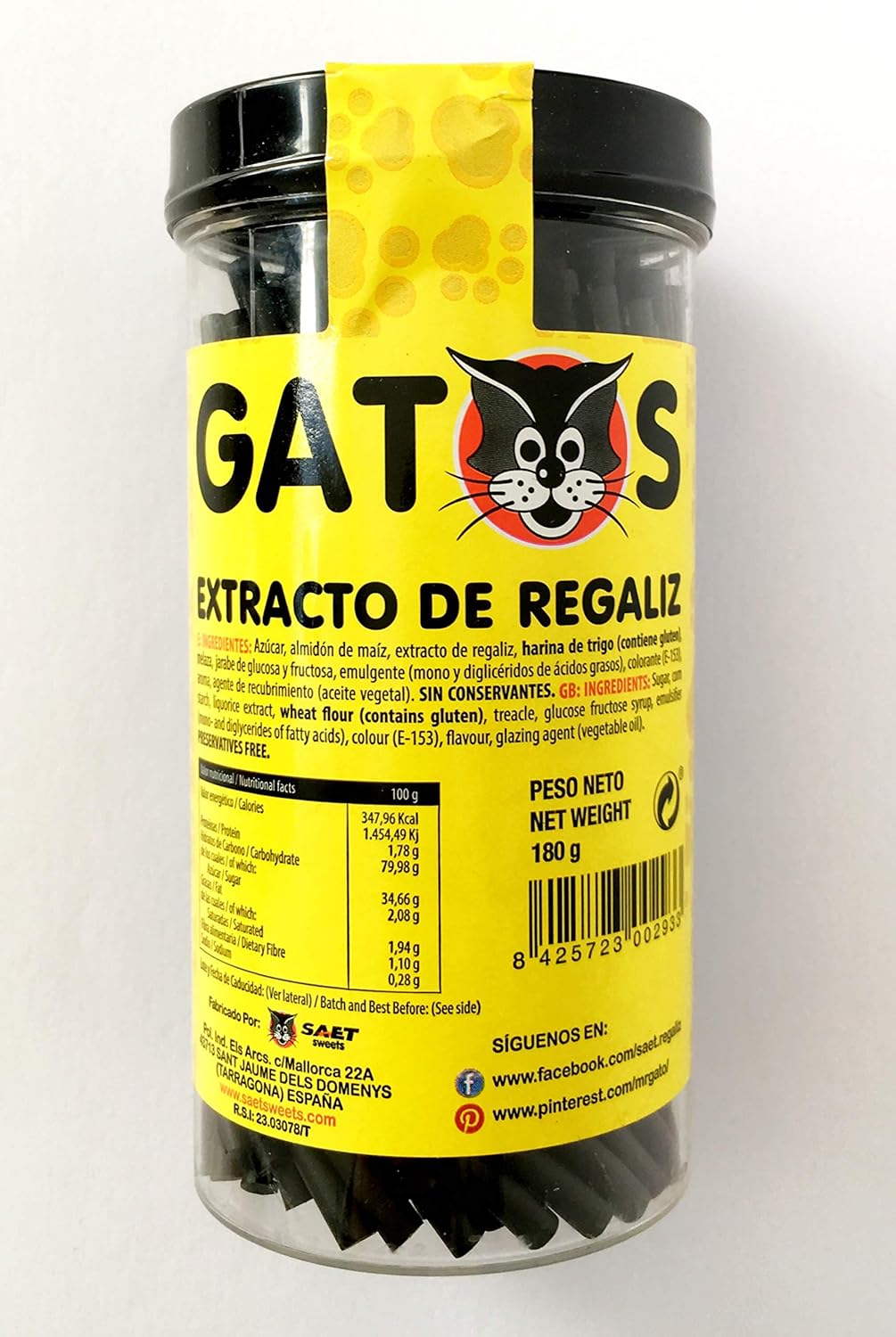 Regaliz el Gatos Barritas Tarro 180 g