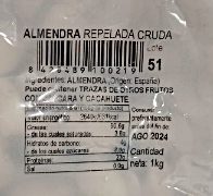 Almendra repelada Cruda bolsa 1 kilo Frutos Secos Sagacor