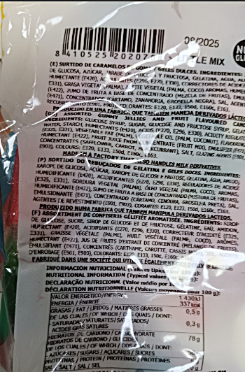 detalle de ingredientes y información nutricional de fini littel mix surtidos de caramelos y regaliz