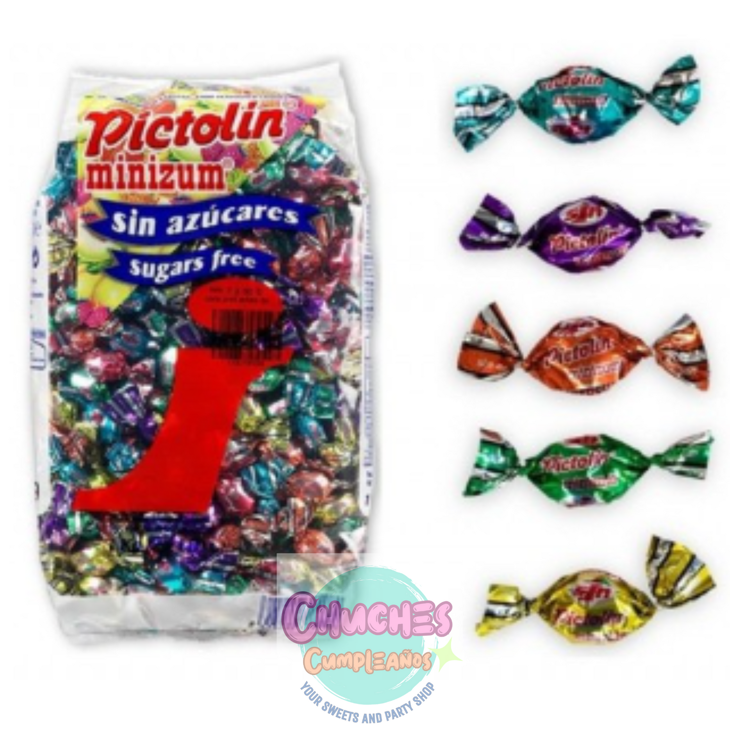 Caramelos Pictolin Minizum sin azúcar sabor frutas con edulcorantes bolsa 1 kg