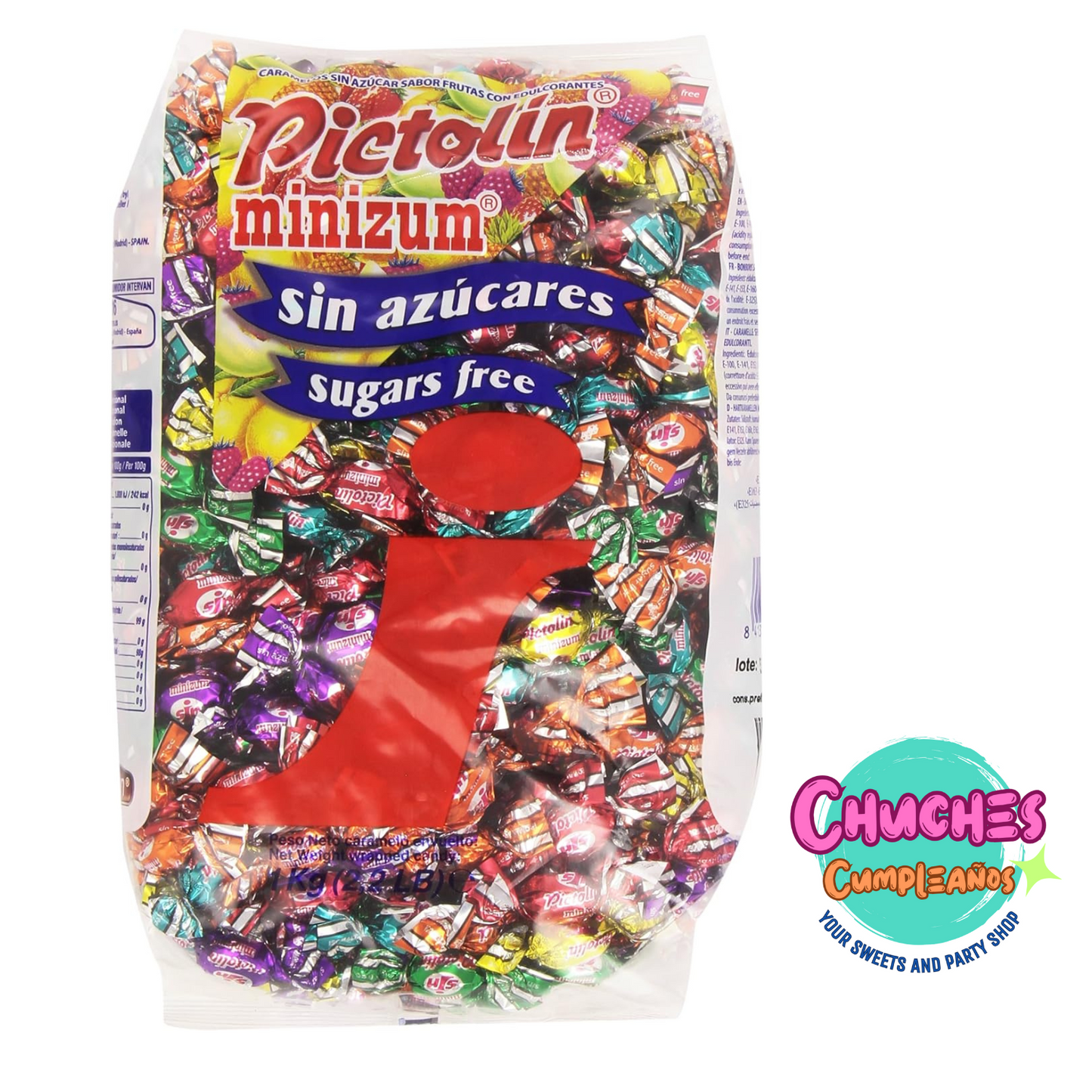 Caramelos Pictolin Minizum sin azúcar sabor frutas con edulcorantes bolsa 1 kg