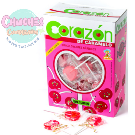 Piruleta de Corazón sabor cereza caja de 110 unidades Serie Oro Cerdan