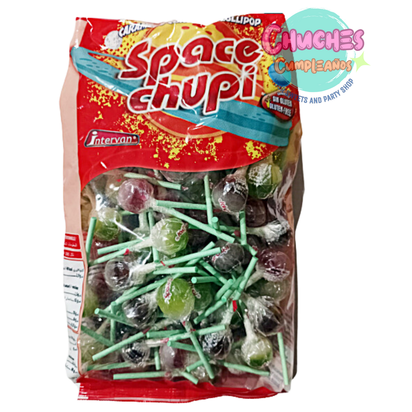 bolsa caramelos con palo space chupi sabor atomo