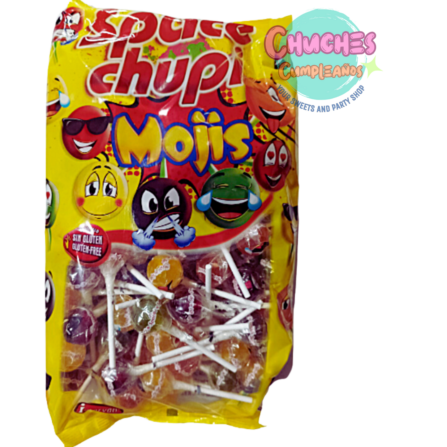 bolsa de caramelos con palo space chupi modelo mojis