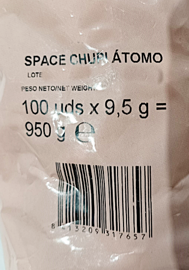 indicaciones de peso y gramos por unidad de la bolsa de chupi space atomo