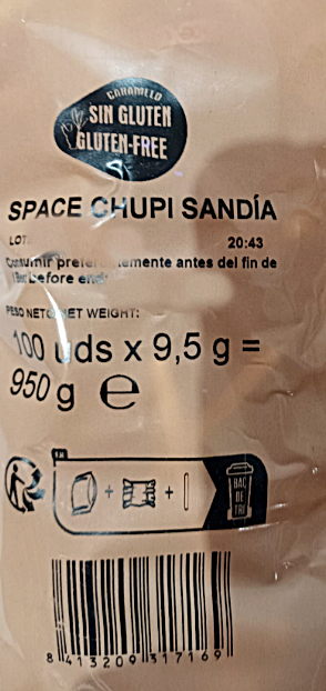 peso bolsa y peso de unidad de caramelos con palo chupi space sandia