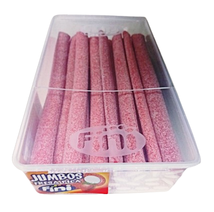 Regaliz Fini Jumbo rojo sabor fresa relleno nata caja 30 unidades.