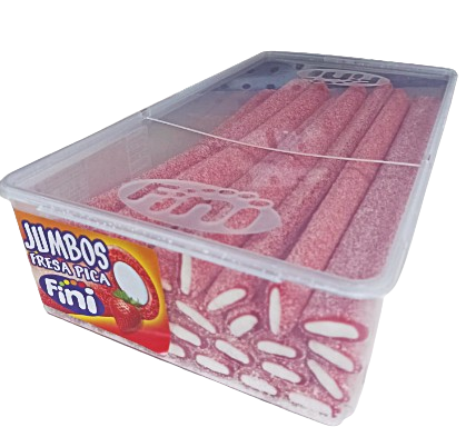 Regaliz Fini Jumbo rojo sabor fresa relleno nata caja 30 unidades.