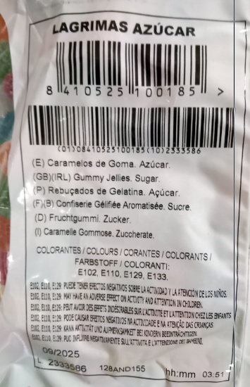 Gominolas Fini Lágrimas azúcar bolsa 1 kilo