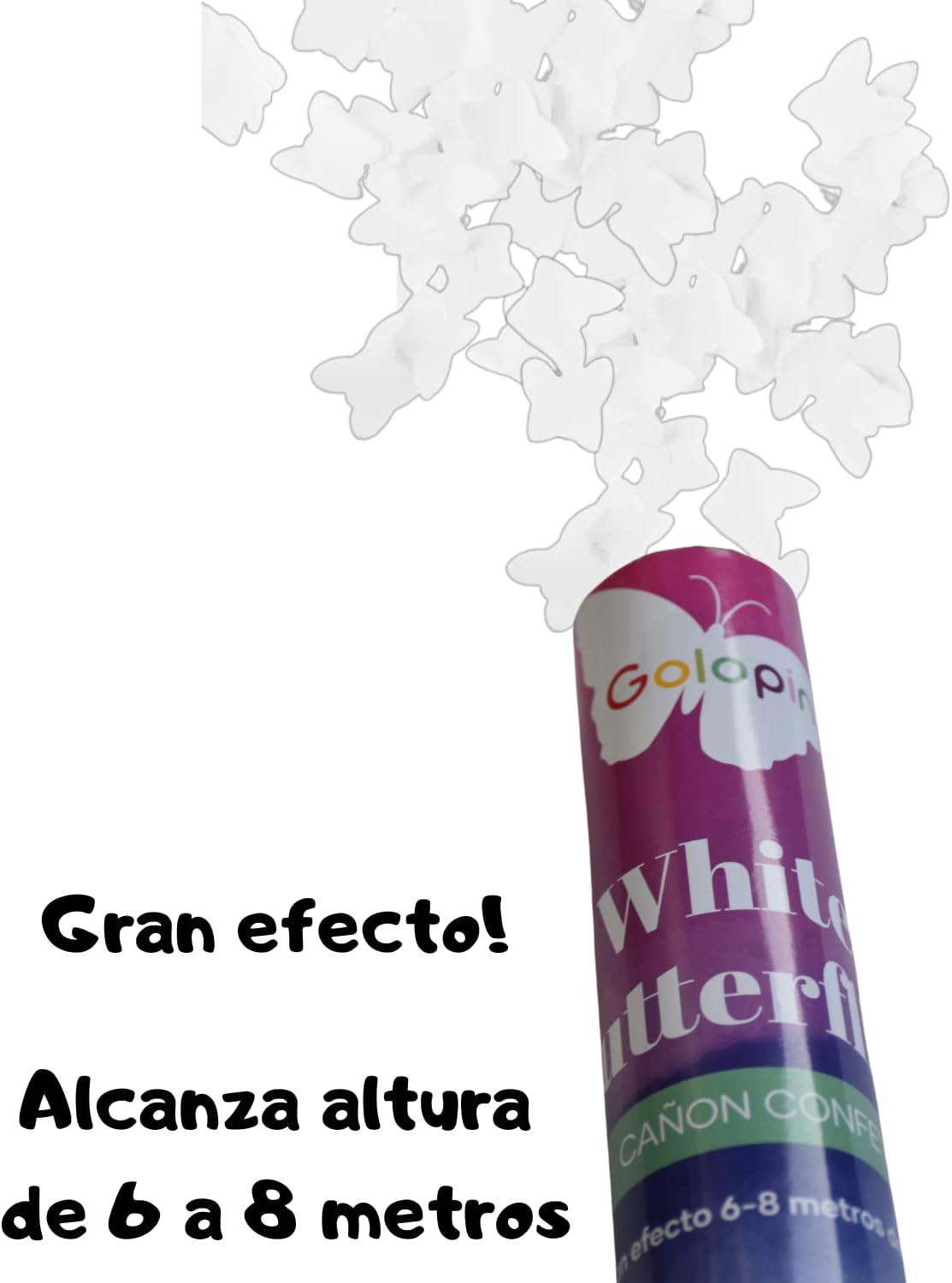 Golopin, Conjunto de 4 Cañon Confeti Mariposas Blancas para Bodas. Confeti para Bodas. Cañón Confeti Mariposas Voladoras. 4 unidades de Confeti Cañon de 40 cms papel-carton, Blanco