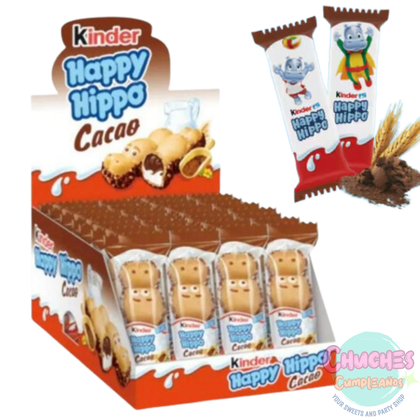 kinder happy hippo cacao caja expositora de 28 unidades