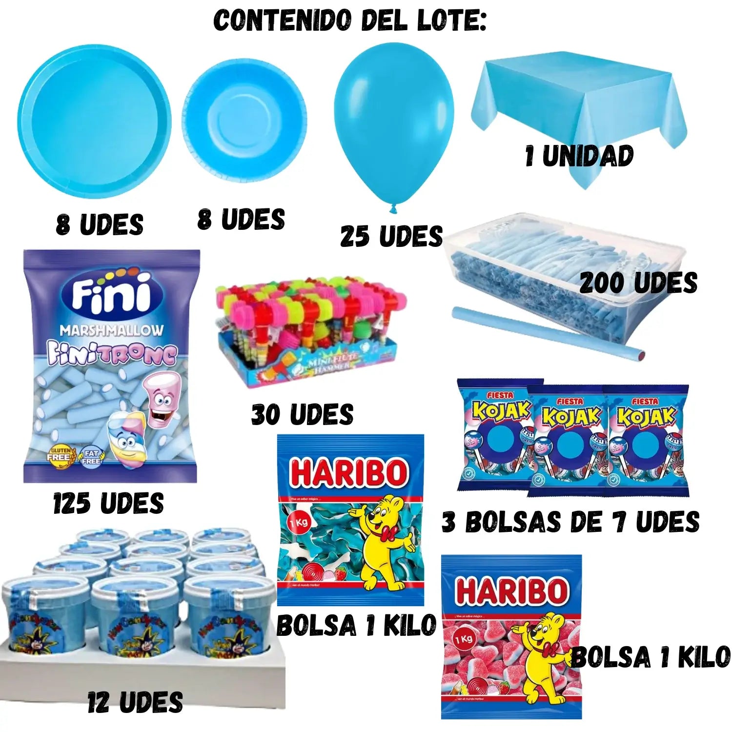 mesa de chuches azules