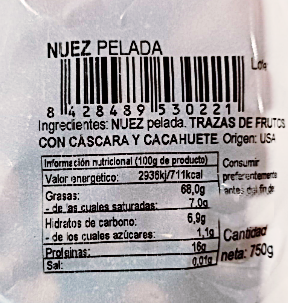 Nueces peladas bolsa 750 grs Frutos Secos Sagacor