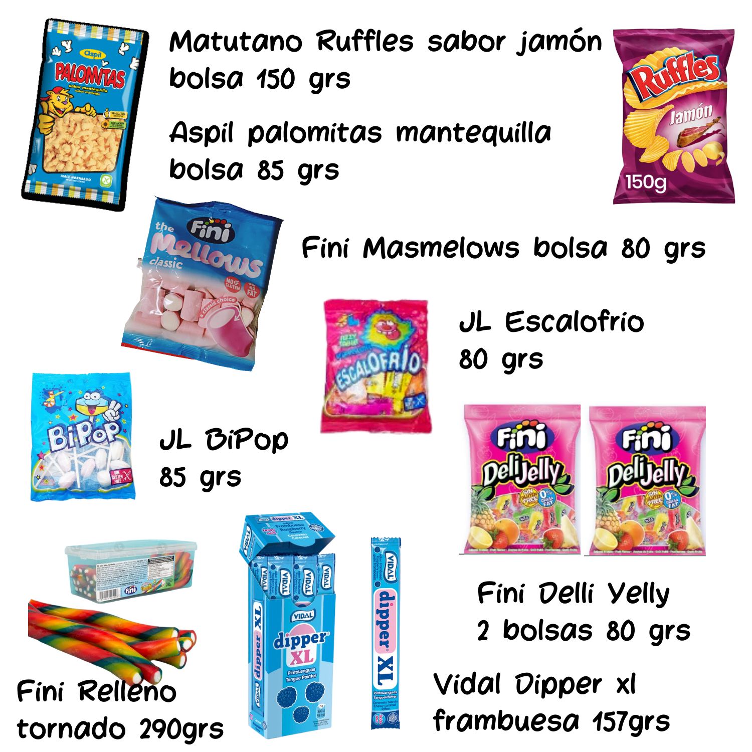 ARTICULOS QUE COMPONEN EL PACK DE CHUCHES PARA MESAS DULCES